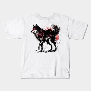 Chinese Style Ink Wolf Kids T-Shirt